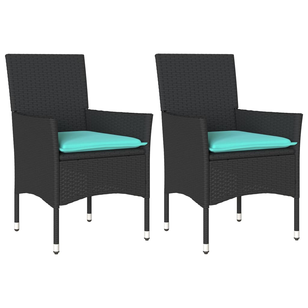 Tuinstoelen 2 st met kussens poly rattan zwart
