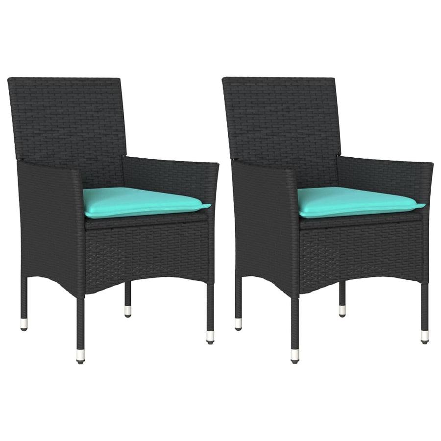 Tuinstoelen 2 st met kussens poly rattan zwart