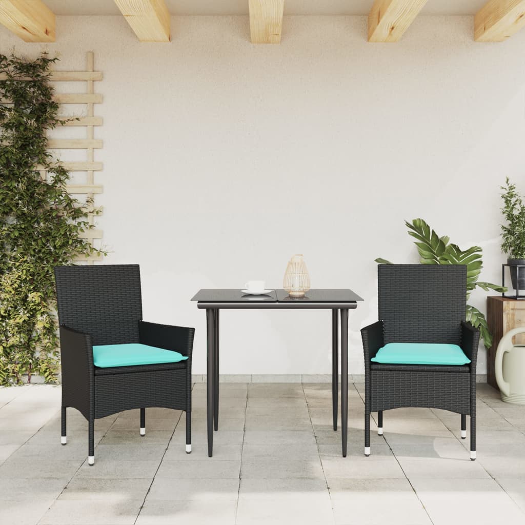 Tuinstoelen 2 st met kussens poly rattan zwart