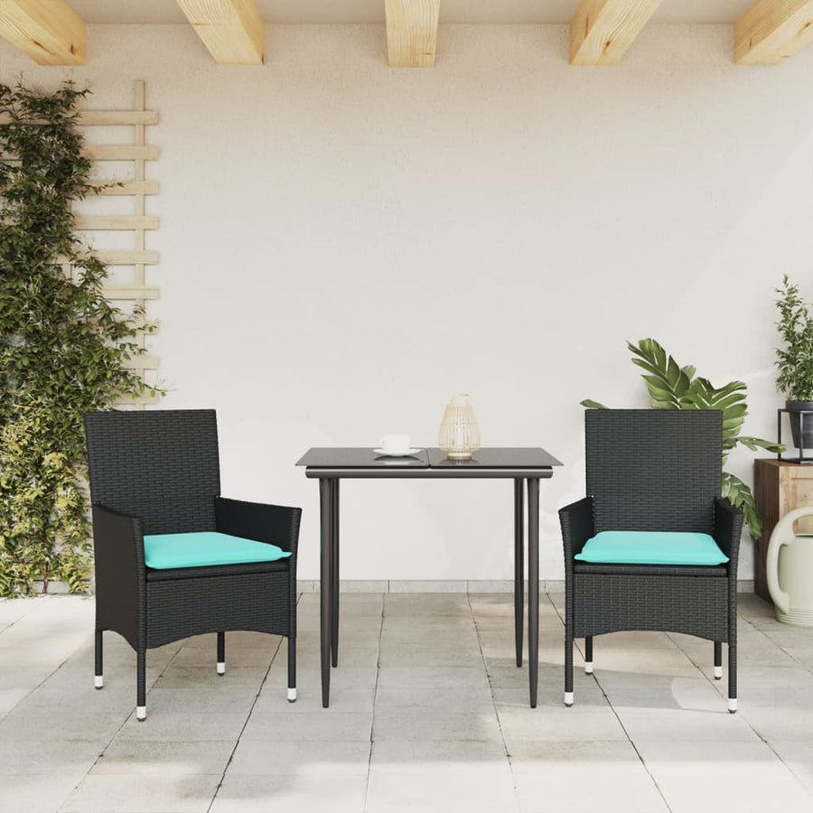Tuinstoelen 2 st met kussens poly rattan zwart