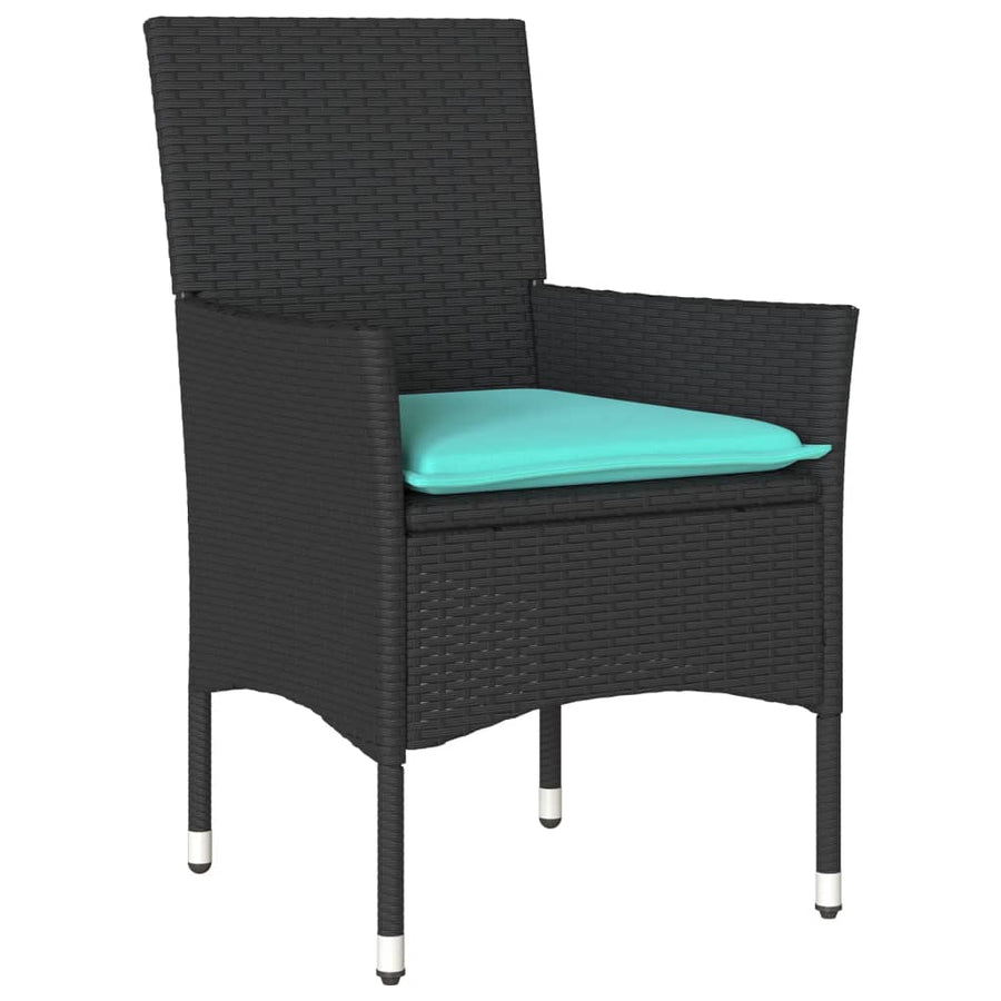 Tuinstoelen 2 st met kussens poly rattan zwart
