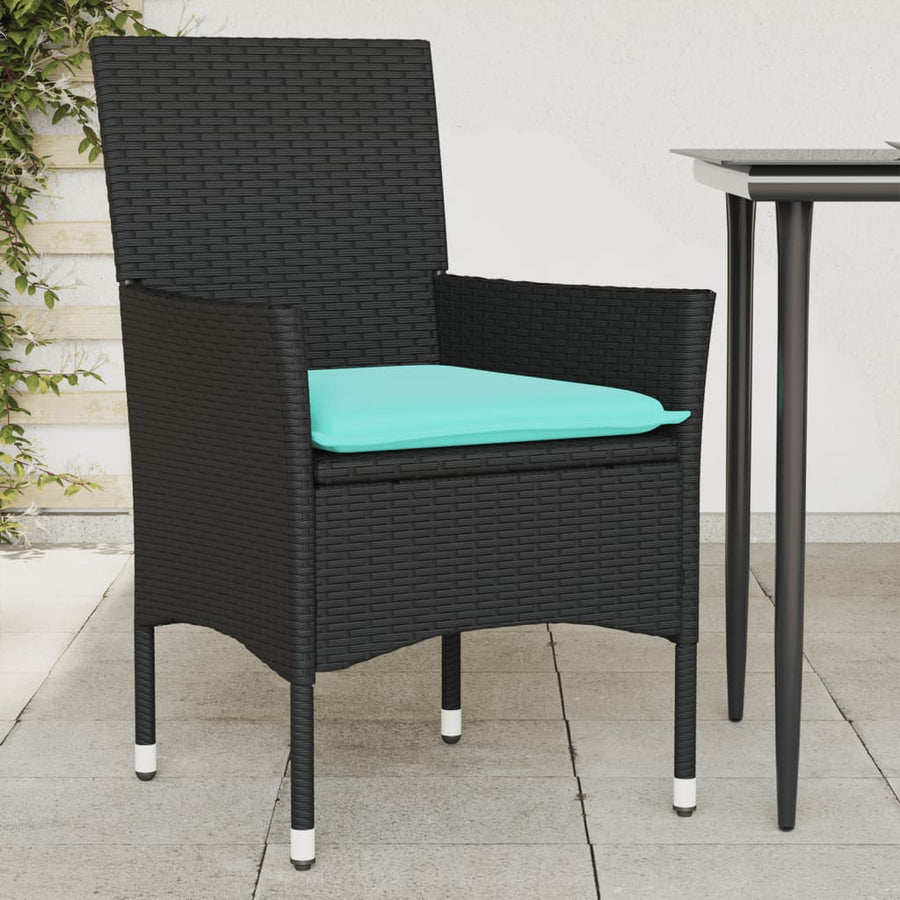 Tuinstoelen 2 st met kussens poly rattan zwart