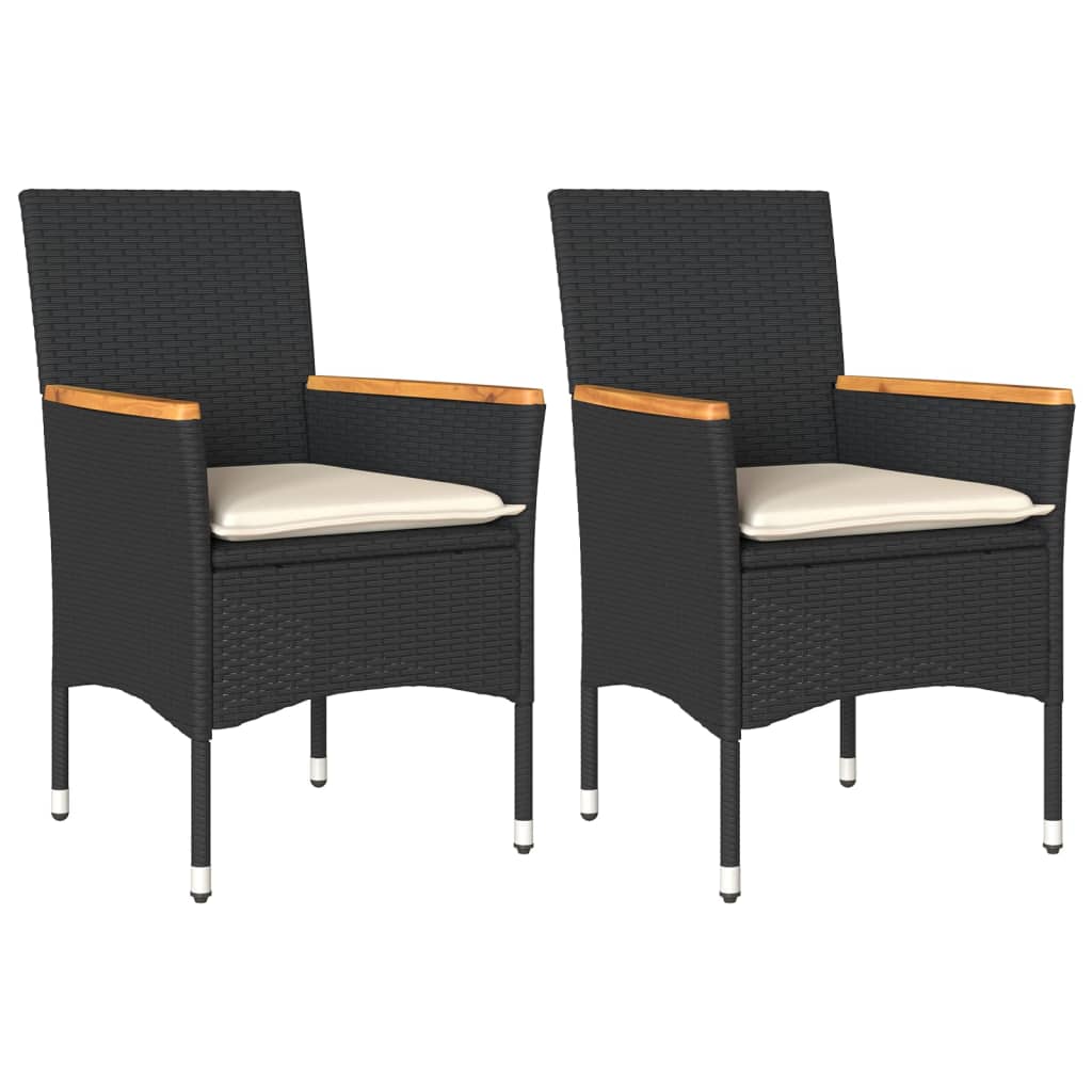 Tuinstoelen 2 st met kussens poly rattan zwart