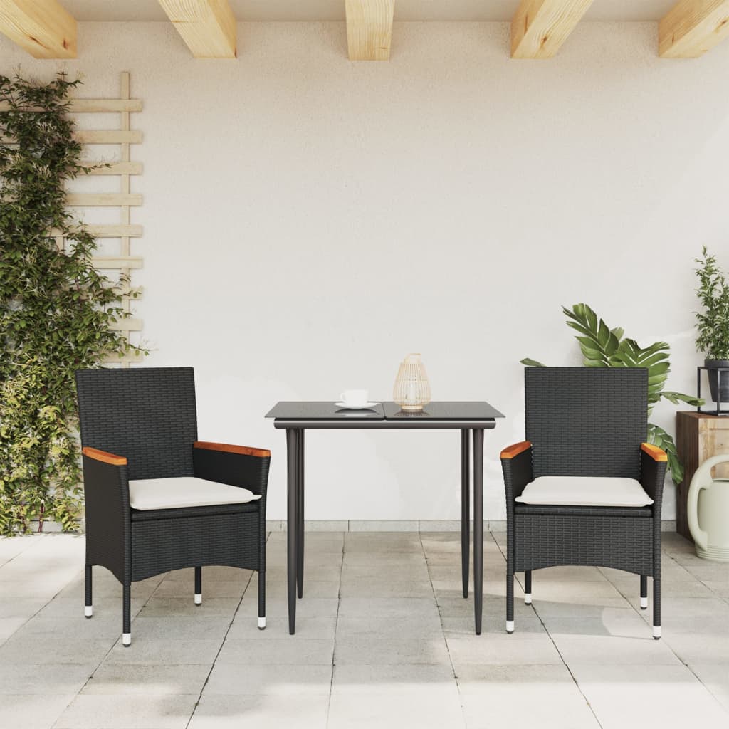 Tuinstoelen 2 st met kussens poly rattan zwart