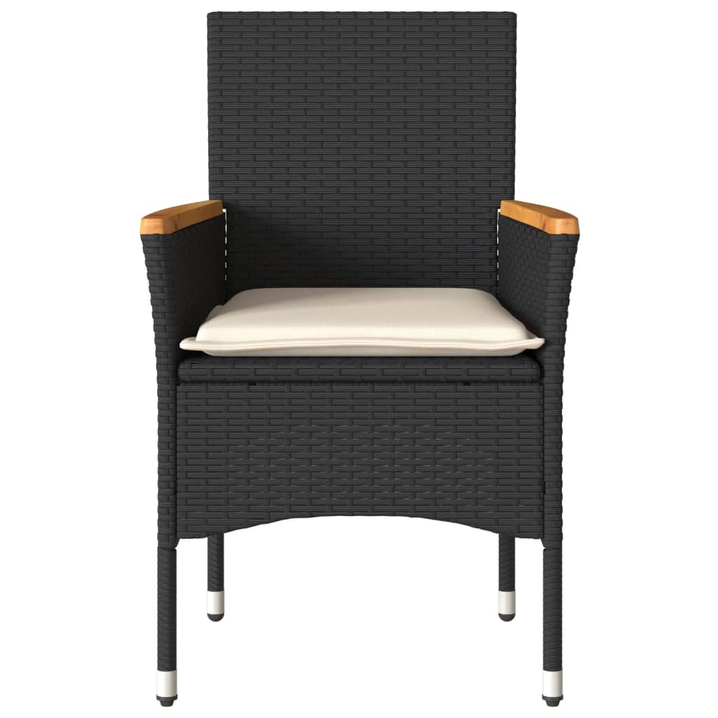 Tuinstoelen 2 st met kussens poly rattan zwart