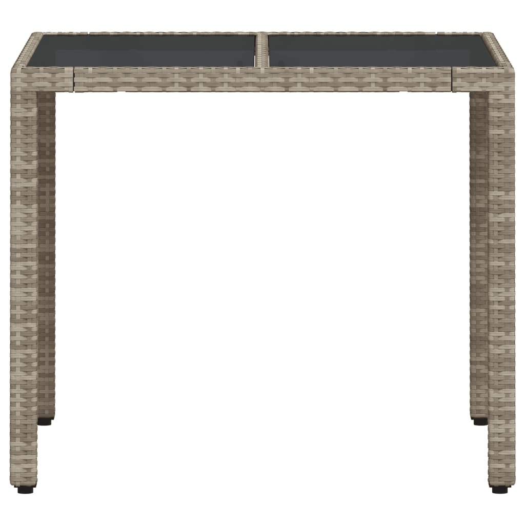 Tuintafel met glazen blad 90x90x75 cm poly rattan lichtgrijs
