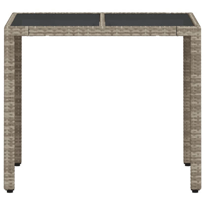 Tuintafel met glazen blad 90x90x75 cm poly rattan lichtgrijs