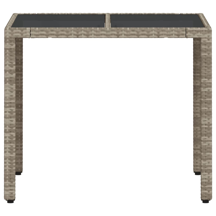 Tuintafel met glazen blad 90x90x75 cm poly rattan lichtgrijs