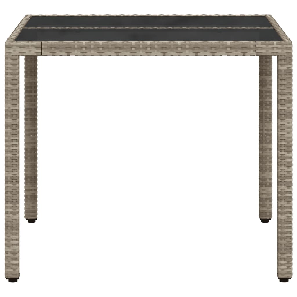 Tuintafel met glazen blad 90x90x75 cm poly rattan lichtgrijs