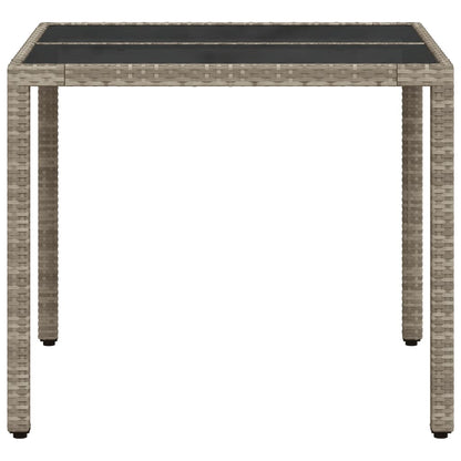 Tuintafel met glazen blad 90x90x75 cm poly rattan lichtgrijs