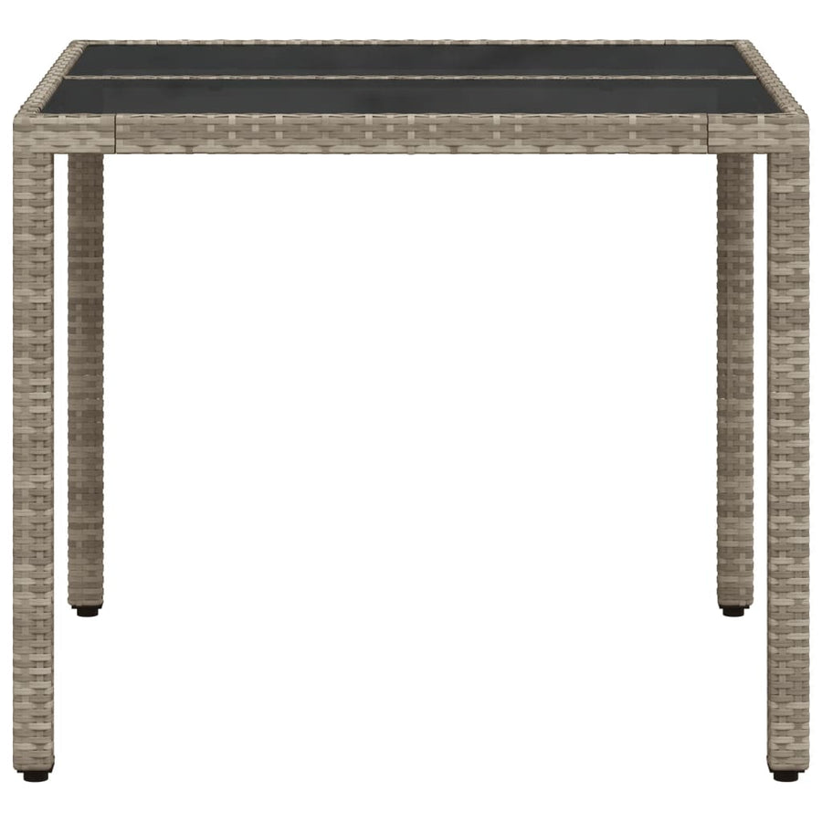 Tuintafel met glazen blad 90x90x75 cm poly rattan lichtgrijs