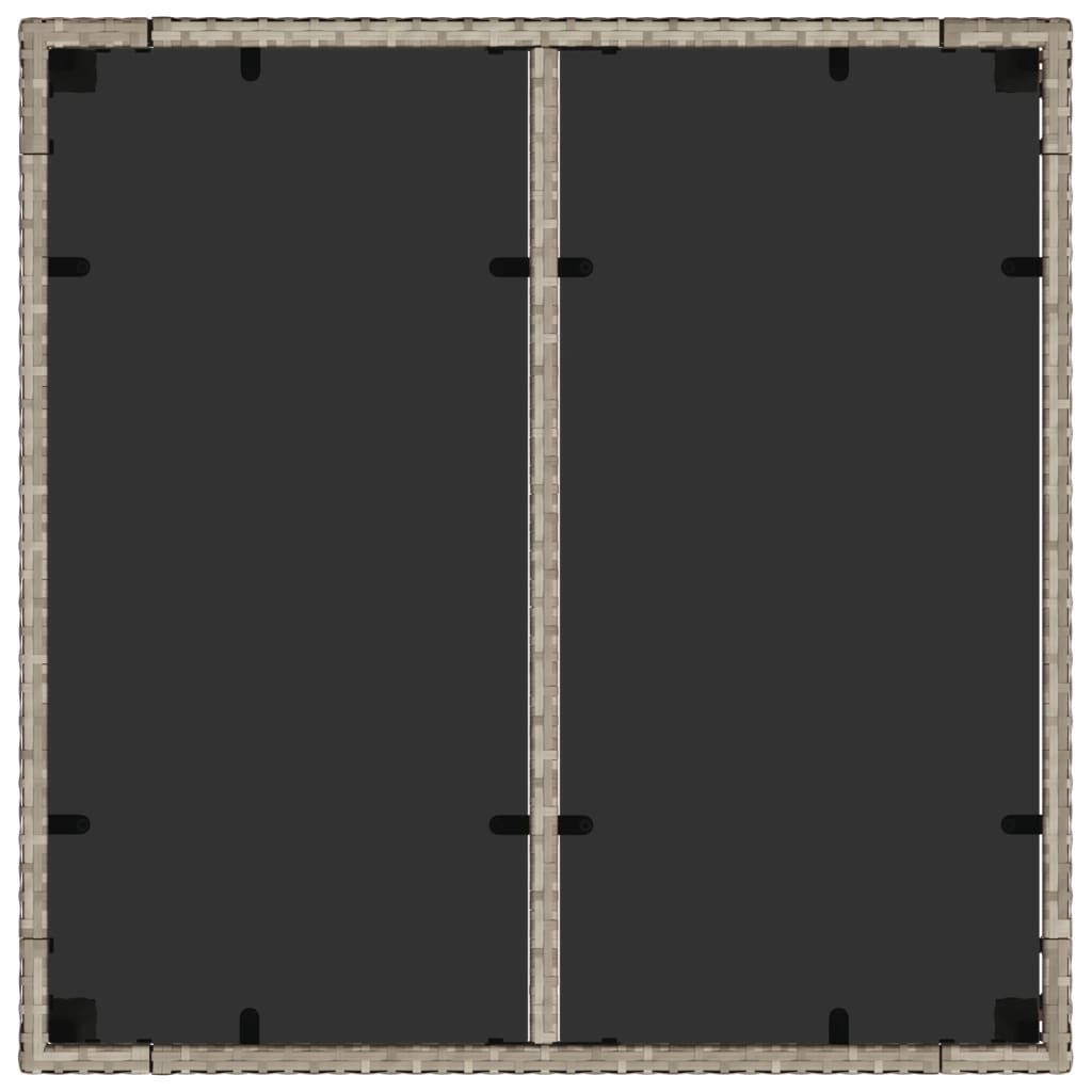 Tuintafel met glazen blad 90x90x75 cm poly rattan lichtgrijs