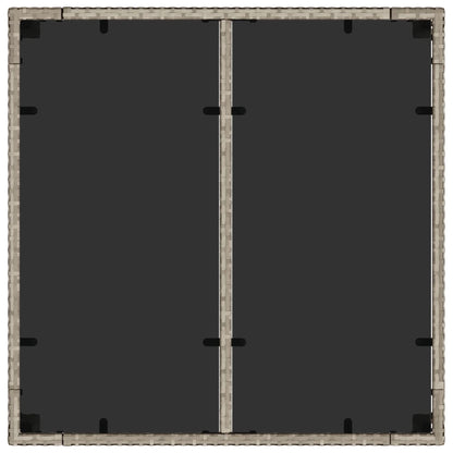 Tuintafel met glazen blad 90x90x75 cm poly rattan lichtgrijs