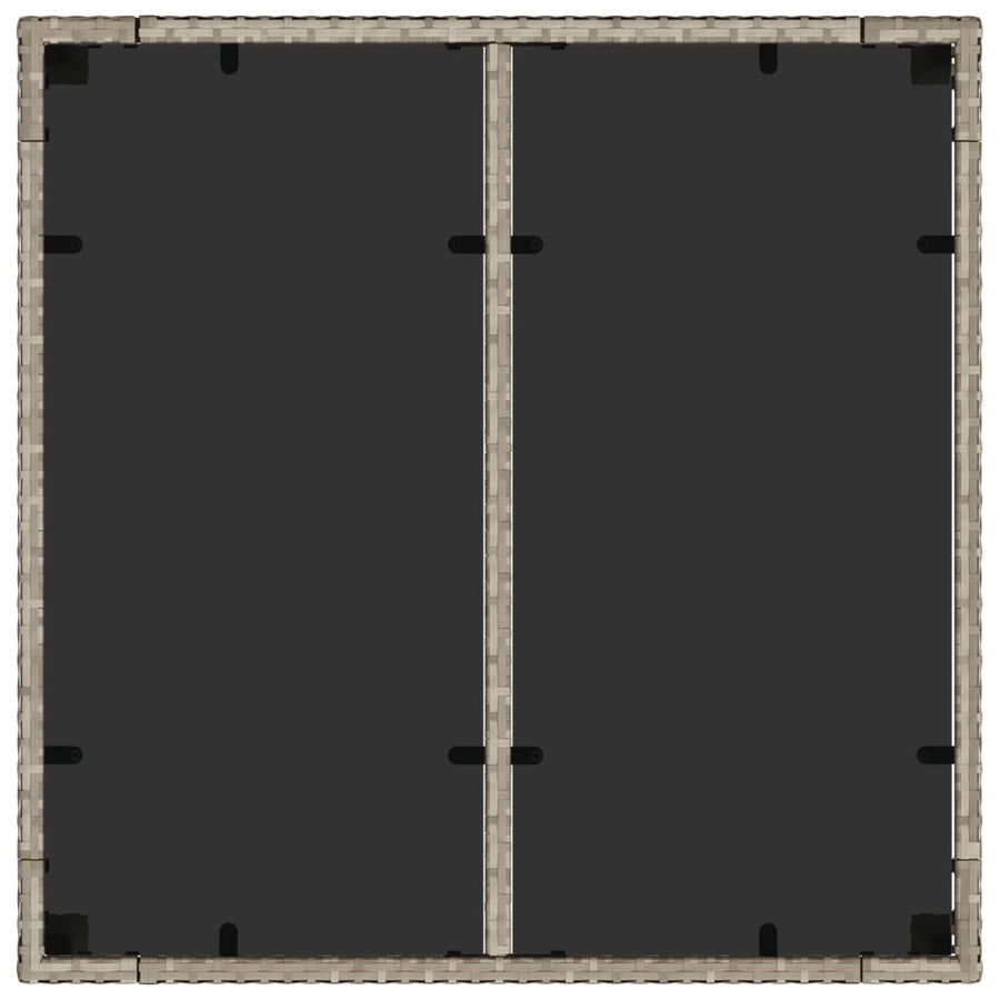 Tuintafel met glazen blad 90x90x75 cm poly rattan lichtgrijs