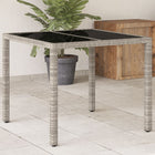 Tuintafel met glazen blad 90x90x75 cm poly rattan lichtgrijs