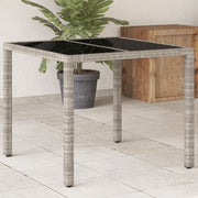 Garden table with glass top 90x90x75 cm poly rattan light gray