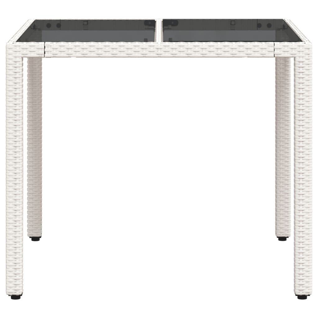 Tuintafel met glazen blad 90x90x75 cm poly rattan wit