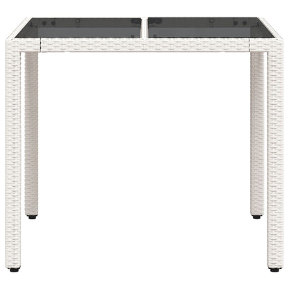 Tuintafel met glazen blad 90x90x75 cm poly rattan wit