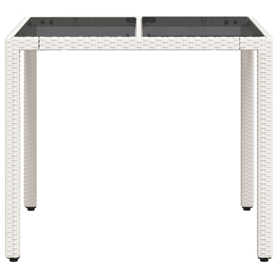 Tuintafel met glazen blad 90x90x75 cm poly rattan wit