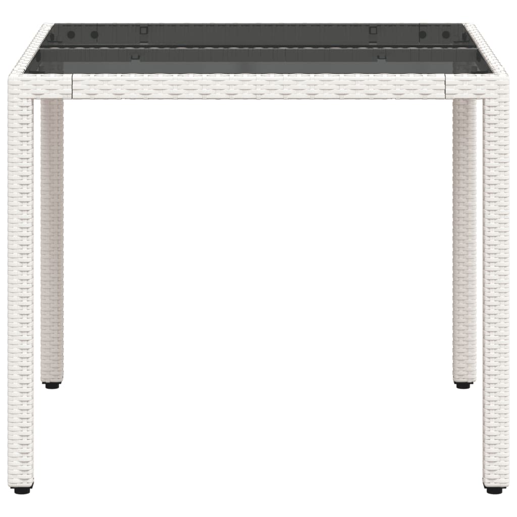 Tuintafel met glazen blad 90x90x75 cm poly rattan wit