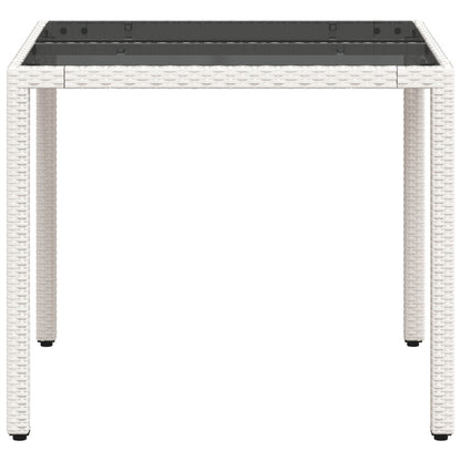 Tuintafel met glazen blad 90x90x75 cm poly rattan wit