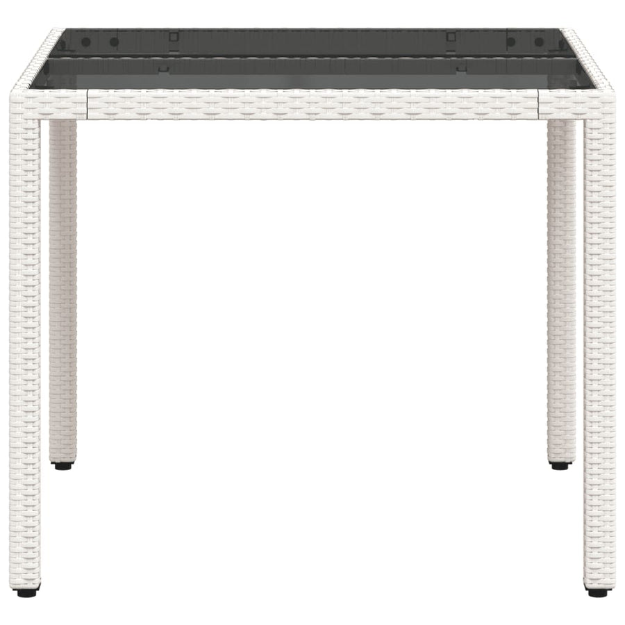 Tuintafel met glazen blad 90x90x75 cm poly rattan wit