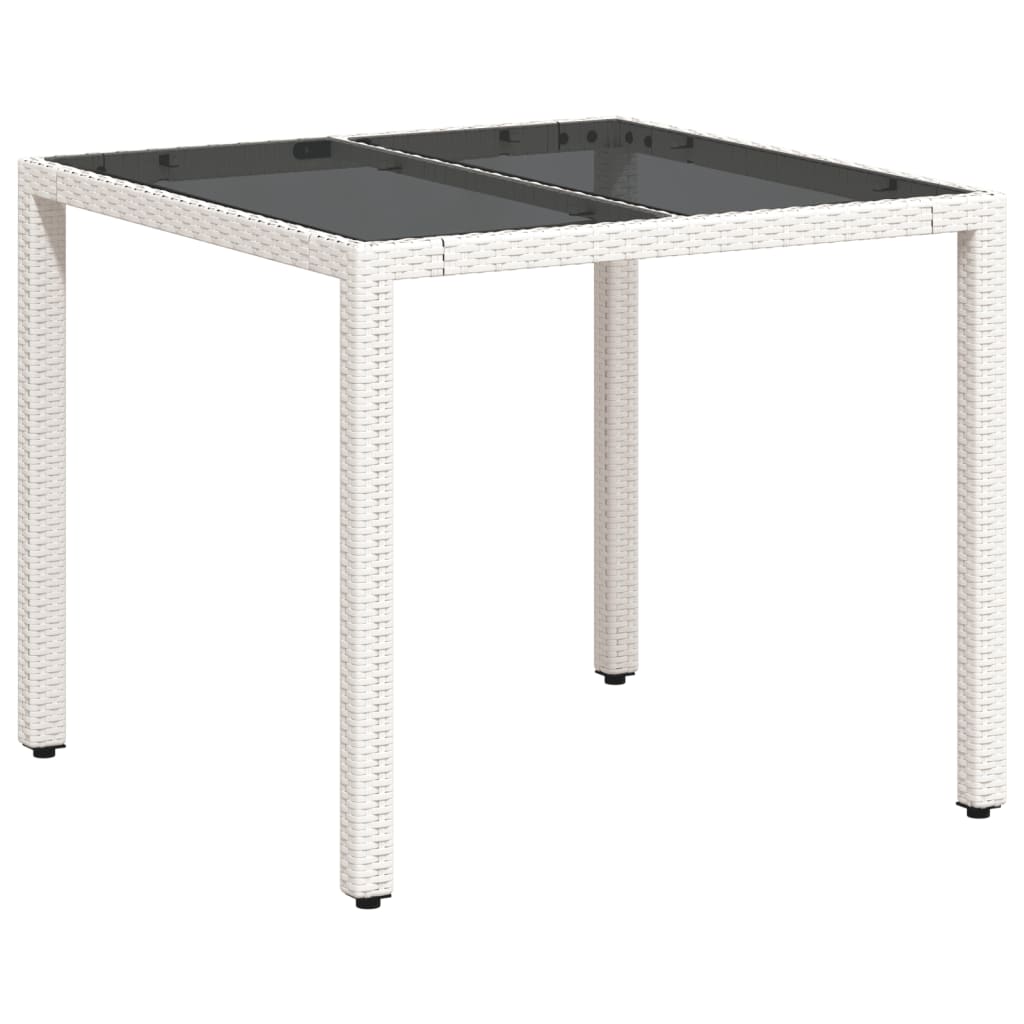 Tuintafel met glazen blad 90x90x75 cm poly rattan wit