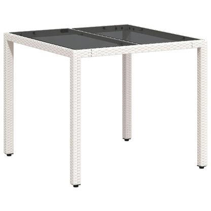 Tuintafel met glazen blad 90x90x75 cm poly rattan wit