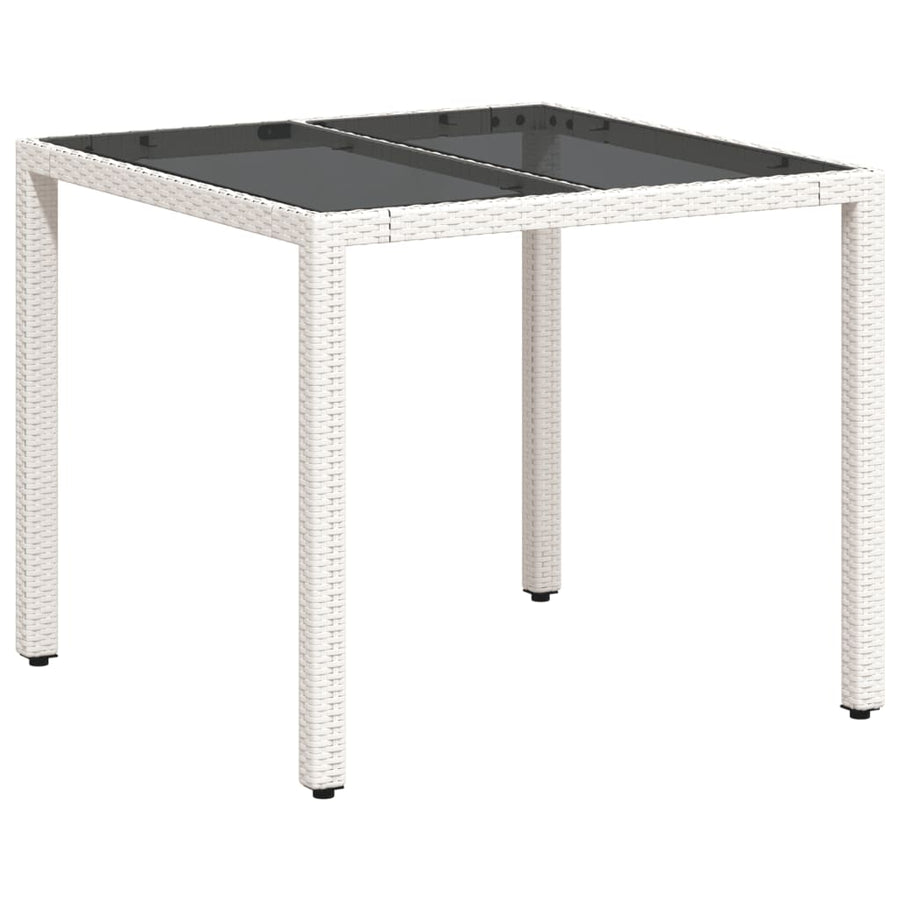 Tuintafel met glazen blad 90x90x75 cm poly rattan wit