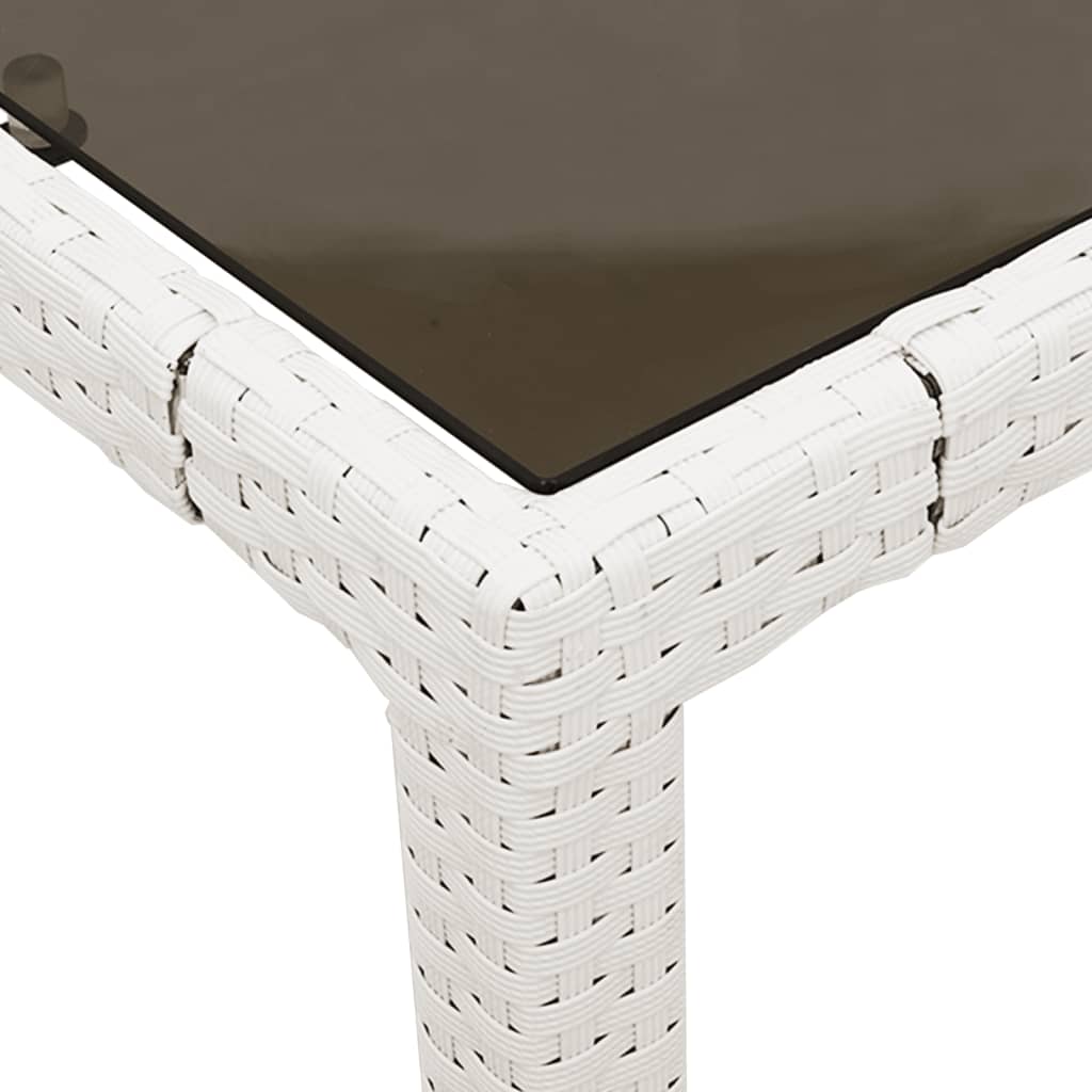 Tuintafel met glazen blad 90x90x75 cm poly rattan wit