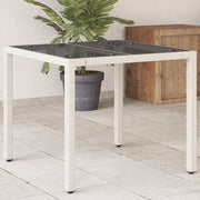 Garden table with glass top 90x90x75 cm poly rattan white