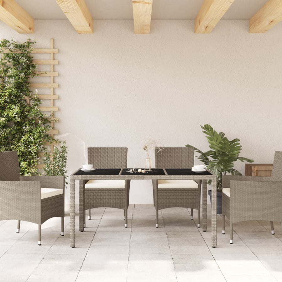 Tuintafel met glazen blad 150x90x75 cm poly rattan lichtgrijs