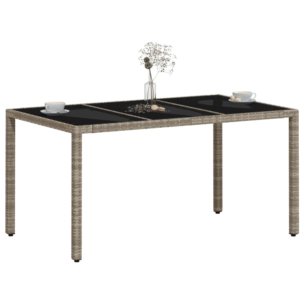 Tuintafel met glazen blad 150x90x75 cm poly rattan lichtgrijs