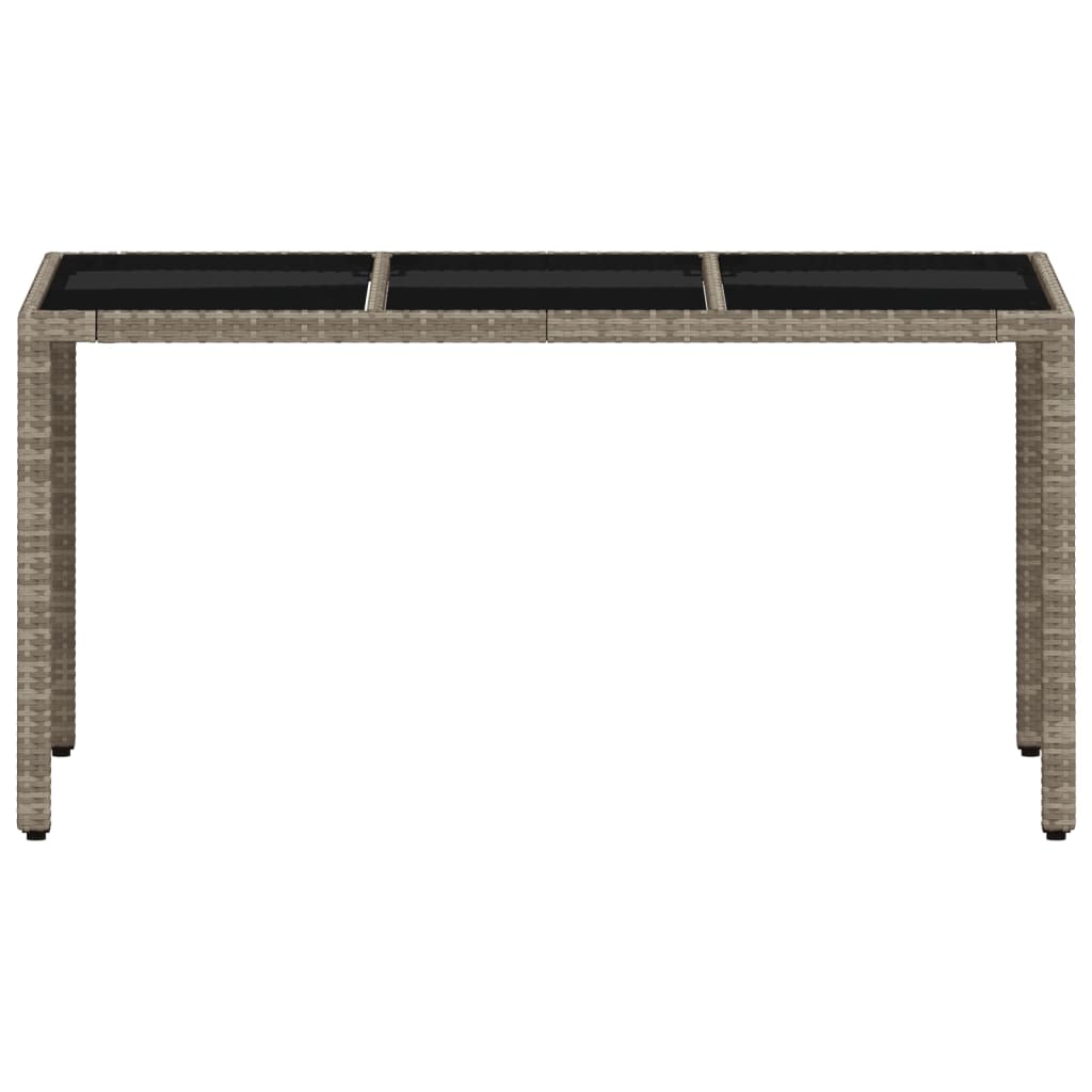 Tuintafel met glazen blad 150x90x75 cm poly rattan lichtgrijs