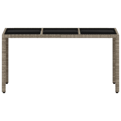 Tuintafel met glazen blad 150x90x75 cm poly rattan lichtgrijs