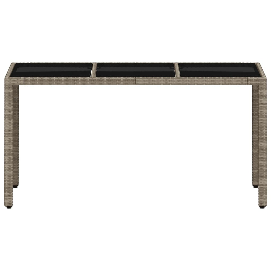 Tuintafel met glazen blad 150x90x75 cm poly rattan lichtgrijs