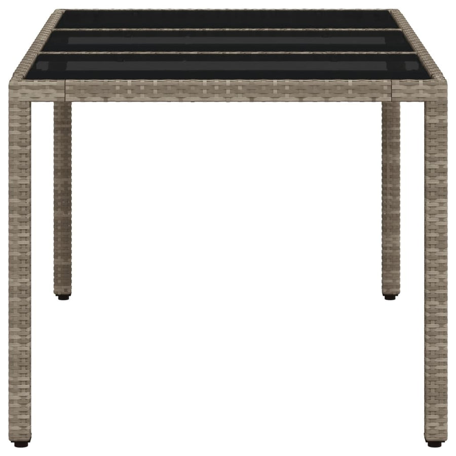 Tuintafel met glazen blad 150x90x75 cm poly rattan lichtgrijs