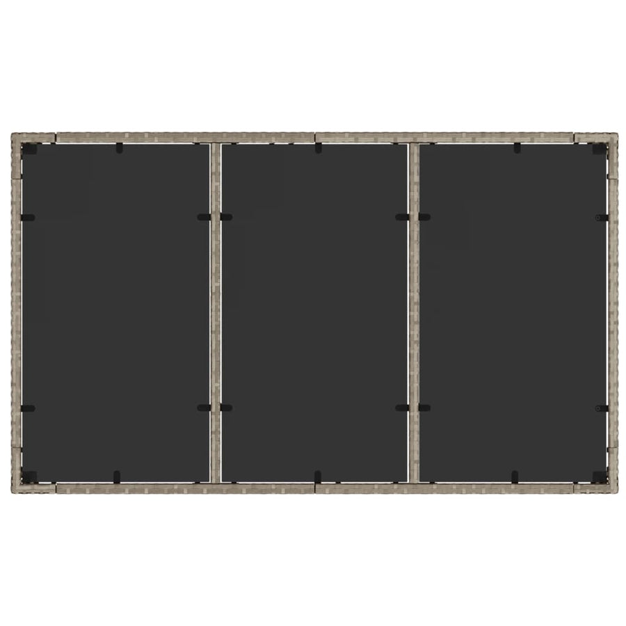 Tuintafel met glazen blad 150x90x75 cm poly rattan lichtgrijs