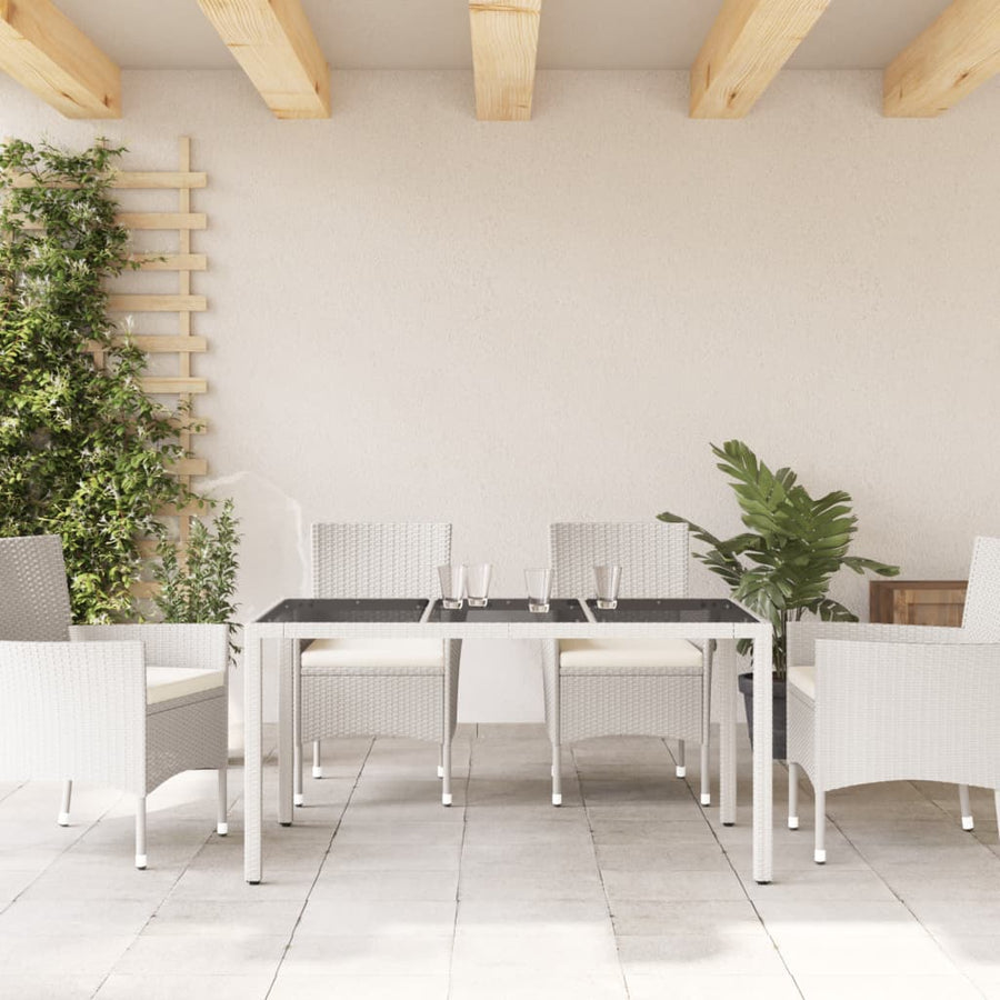 Tuintafel met glazen blad 150x90x75 cm poly rattan wit