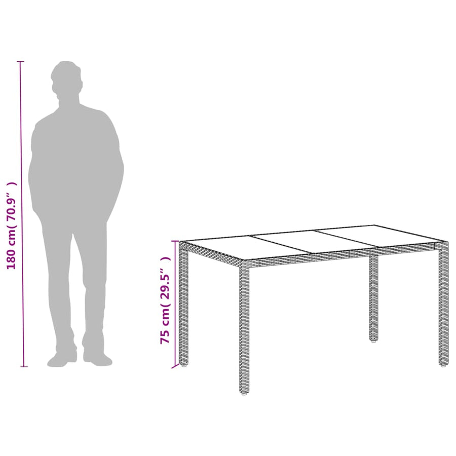 Tuintafel met glazen blad 150x90x75 cm poly rattan wit