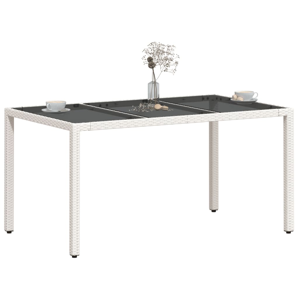 Tuintafel met glazen blad 150x90x75 cm poly rattan wit