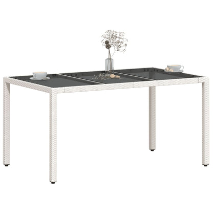 Tuintafel met glazen blad 150x90x75 cm poly rattan wit