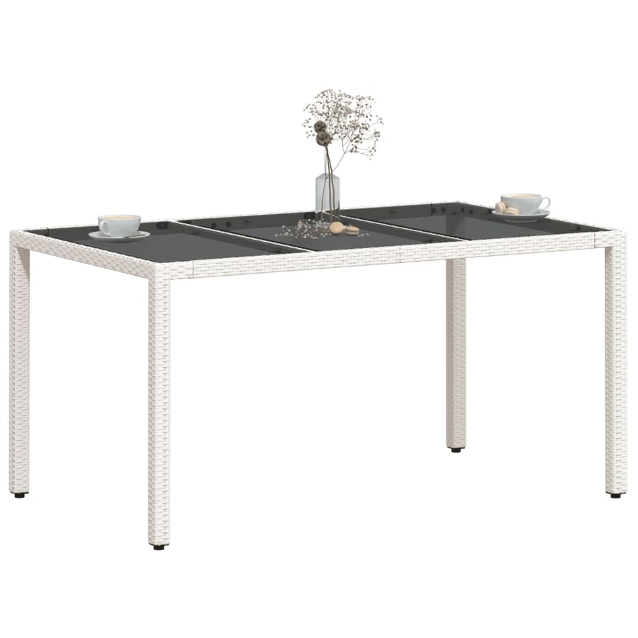 Tuintafel met glazen blad 150x90x75 cm poly rattan wit