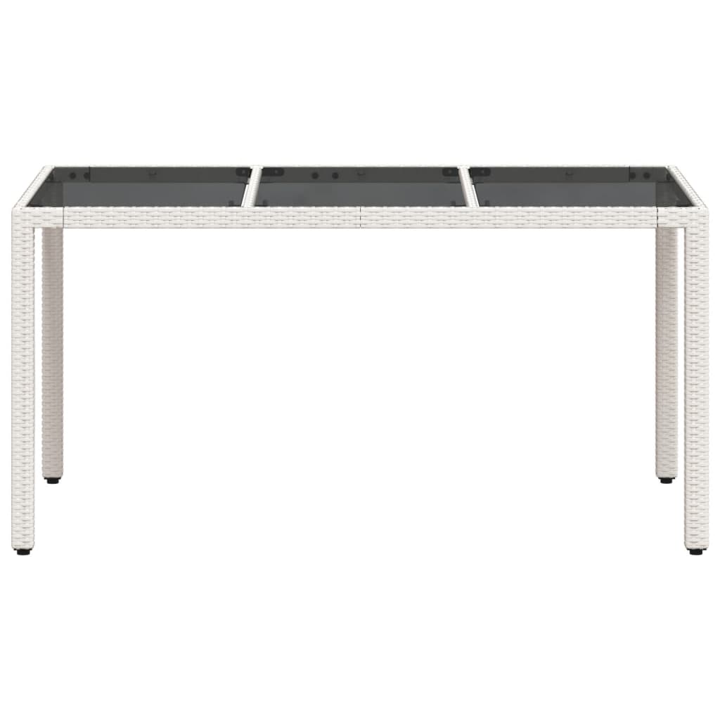 Tuintafel met glazen blad 150x90x75 cm poly rattan wit