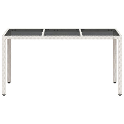 Tuintafel met glazen blad 150x90x75 cm poly rattan wit