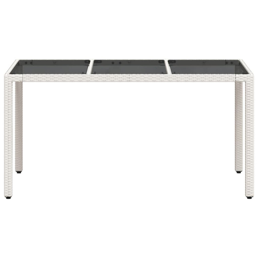 Tuintafel met glazen blad 150x90x75 cm poly rattan wit