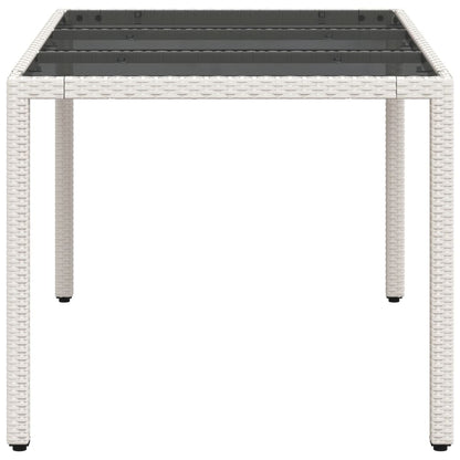 Tuintafel met glazen blad 150x90x75 cm poly rattan wit