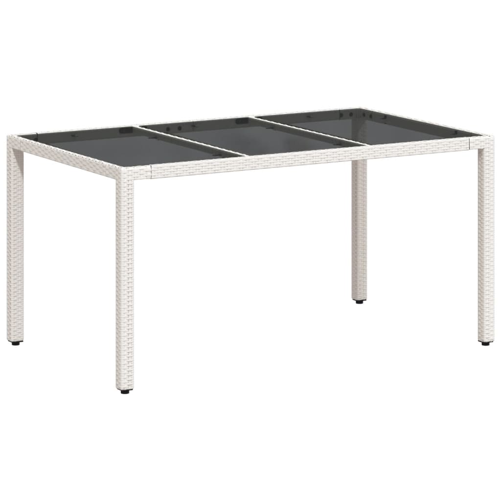 Tuintafel met glazen blad 150x90x75 cm poly rattan wit