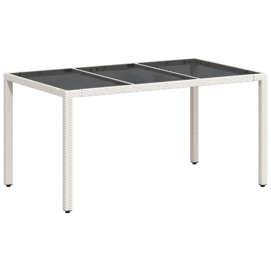 Tuintafel met glazen blad 150x90x75 cm poly rattan wit