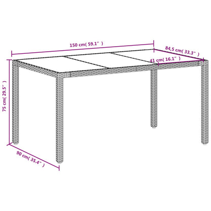 Tuintafel met glazen blad 150x90x75 cm poly rattan wit
